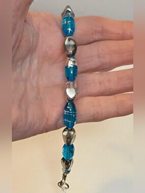 NEW Teal & silver Lampwork glass bead bracelet